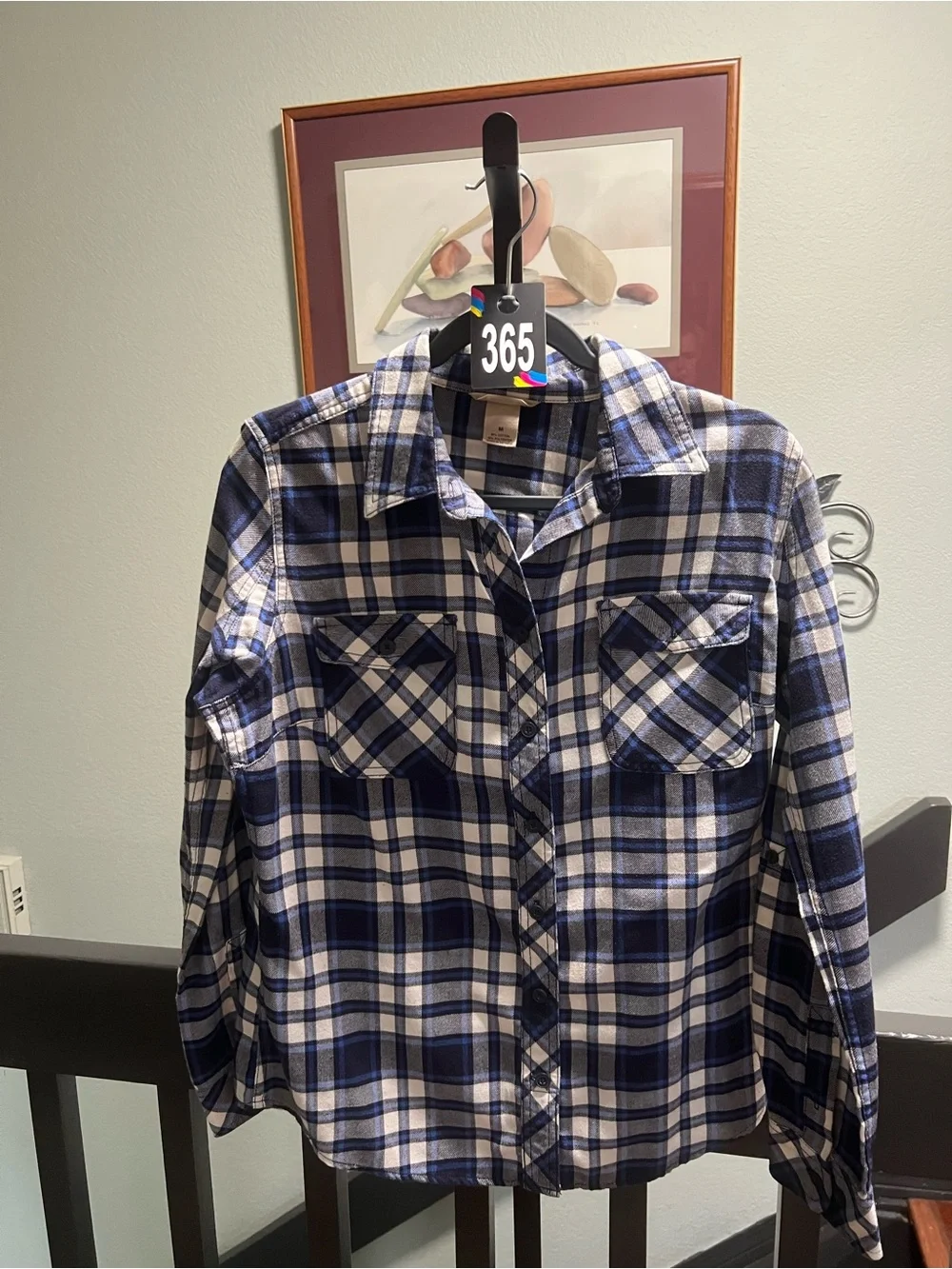 Duluth Trading Co Navy and White Plaid Button-Down Shirt Medium #365